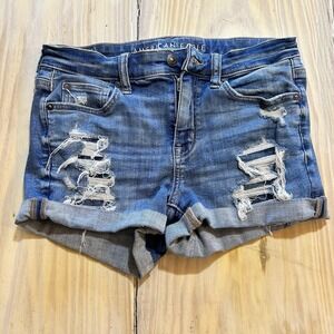 American Eagle Shorts Size 4 Boyfriend Denim Womens Distressed Stretch Blue